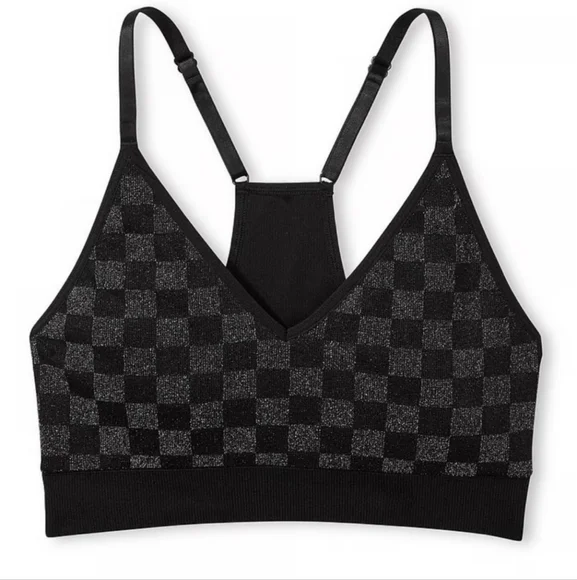 VS PINK SEAMLESS SPARKLE CHECKERED LEGGING AND BRA SET XL - Picture 4 of 8